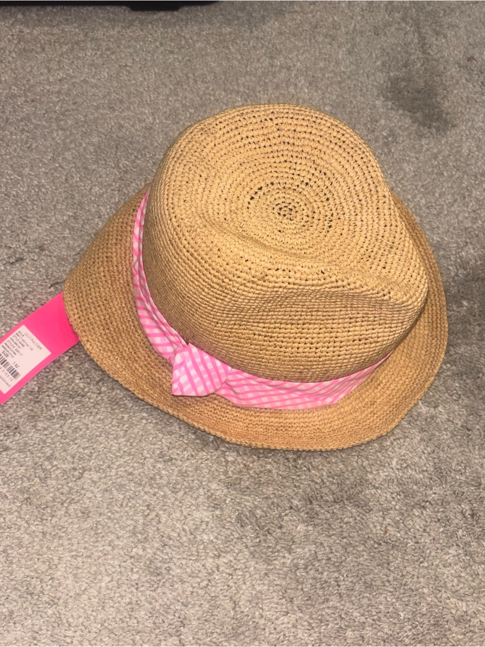 Lilly Pulitzer Tan Straw Fedora with Pink Gingham Band - NWT!